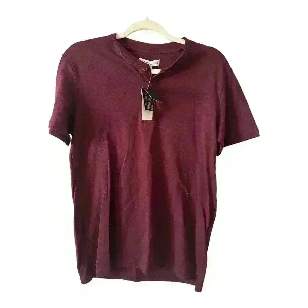 And‎ Now This Mens Burgandy Quarter Button Tee, Small